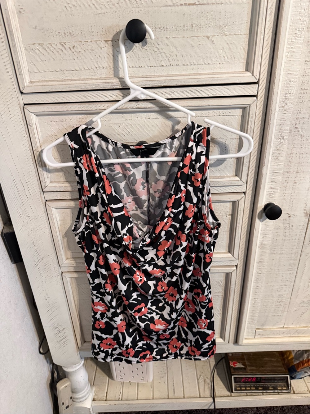 GNW Black White Coral Floral Draped Neck Tank Top